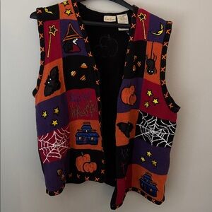 VTG Halloween Cardigan Vest Size Large Patchwork Grannycore